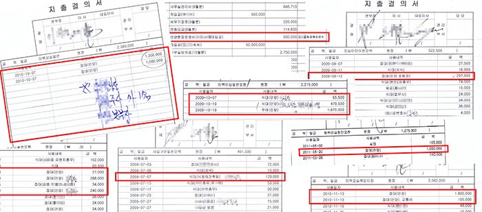 ▲ 비산2동 재건축 조합이 지출한 내역서 일부, 접대비로 상당금액의 향응이 제공된 기록을 볼 수 있다.