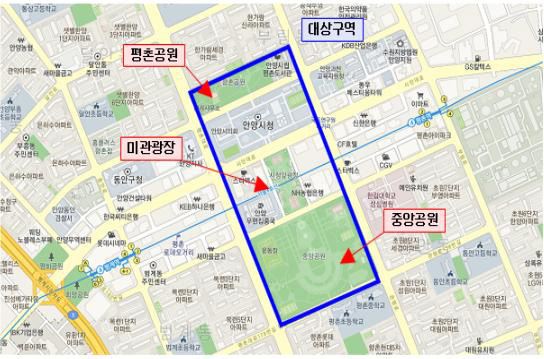 중앙공원 일대 위치도 / 사진=안양시