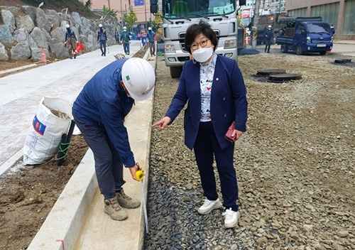 정덕남 시의원이 임곡지구 도로공사 현장을 점검하고 있다.