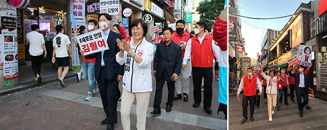 김필여 국민의힘 안양시장후보, 범계역로데오, 안양1번가 일대를 청년추진단과 거리의 20.30 청년들의 소리에 경청